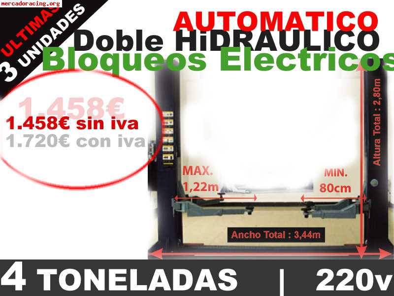 Elevador 4 columnas 4.200kg 2.499€ mas iva industriales nuev