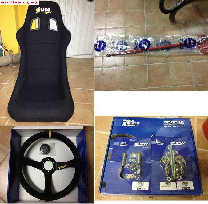 Backets con bases, volante con piña, arneses, kit extincion,
