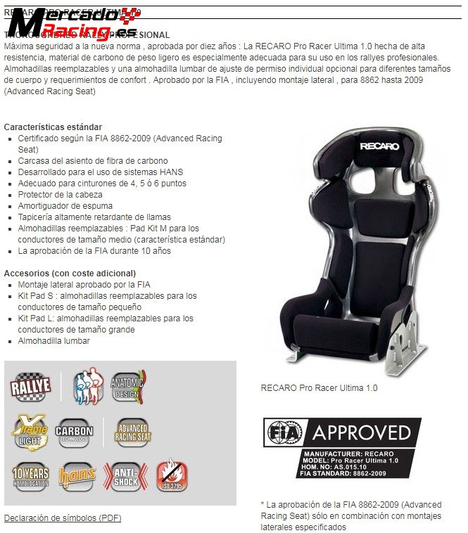 Asientos recaro pro racer ultima