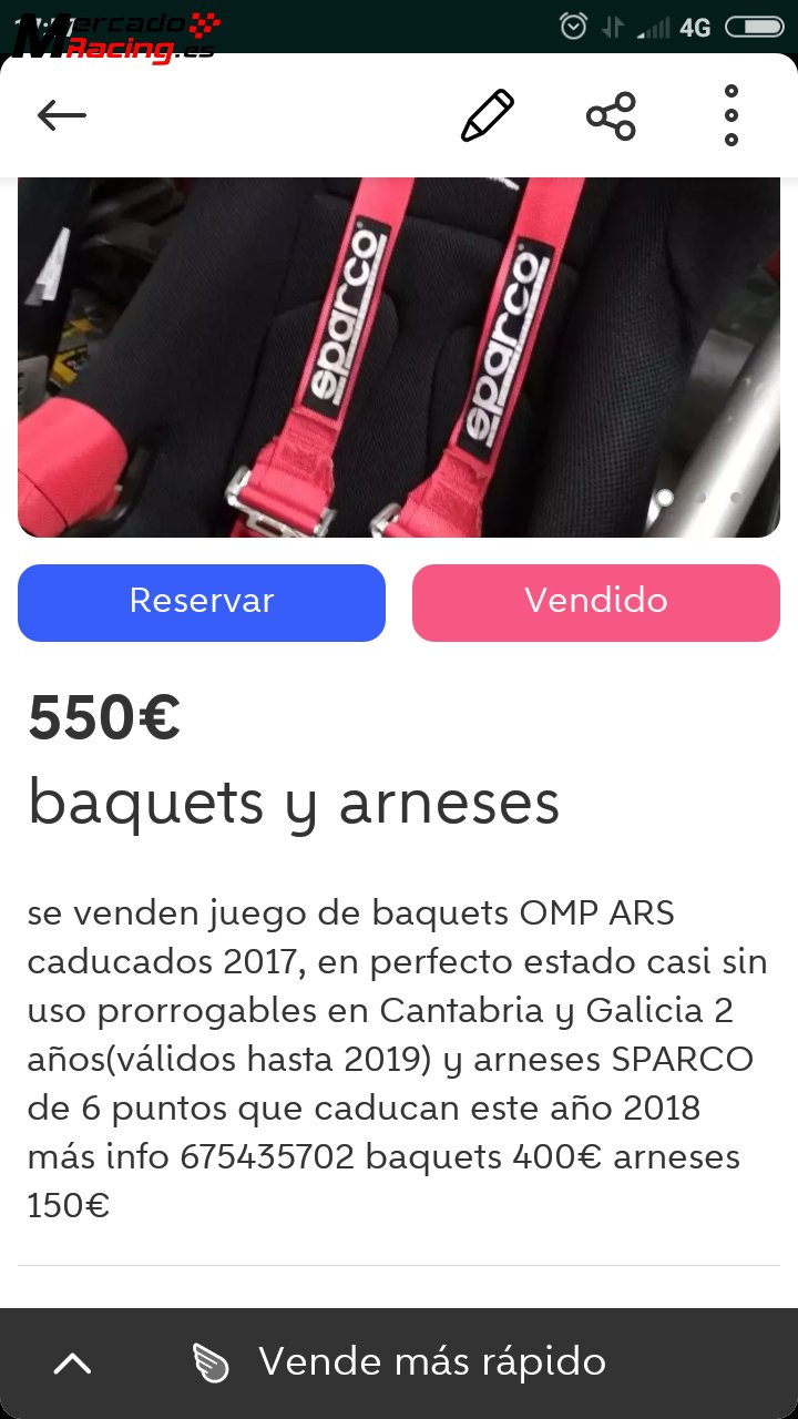 Pareja baquets omp ars y arneses sparco