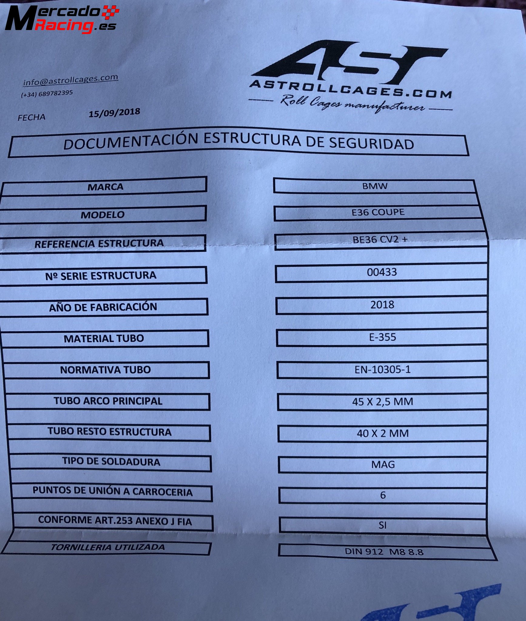 Jaula ast 6 puntos fia desmontable e36 coupe