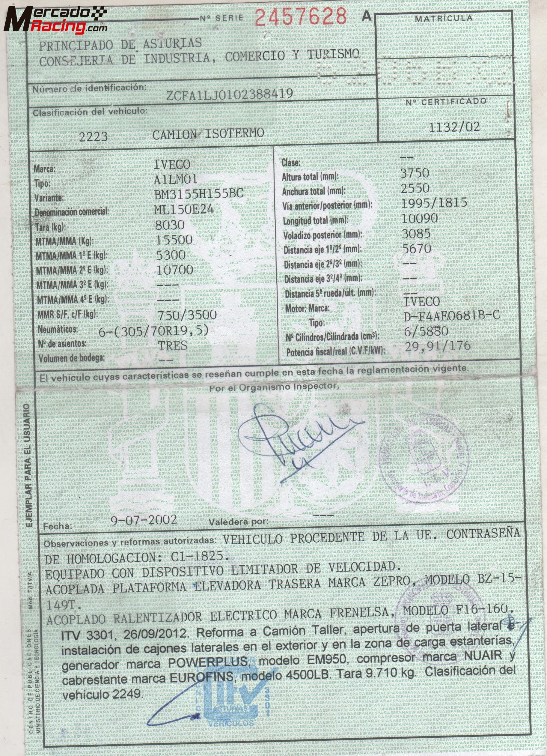 Camion iveco ml150 240cv asistencia y transporte 4x4