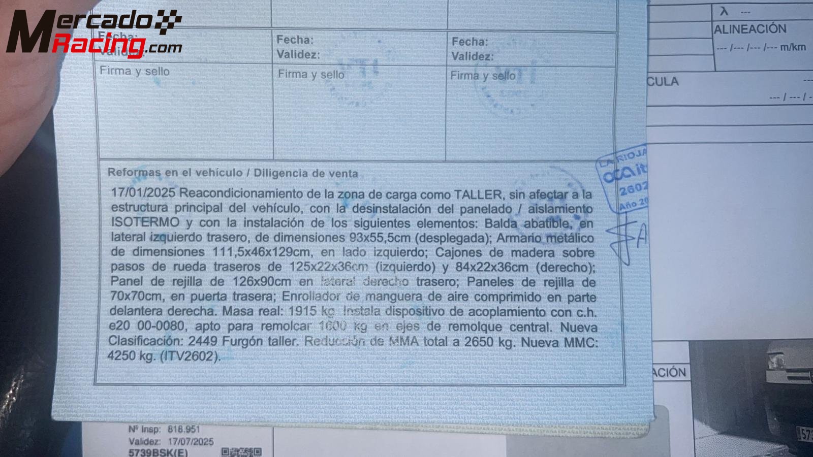 Peugeot boxer homologada taller