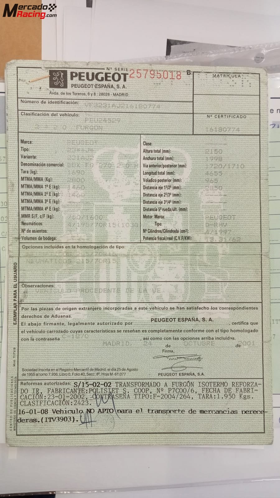 Peugeot boxer homologada taller