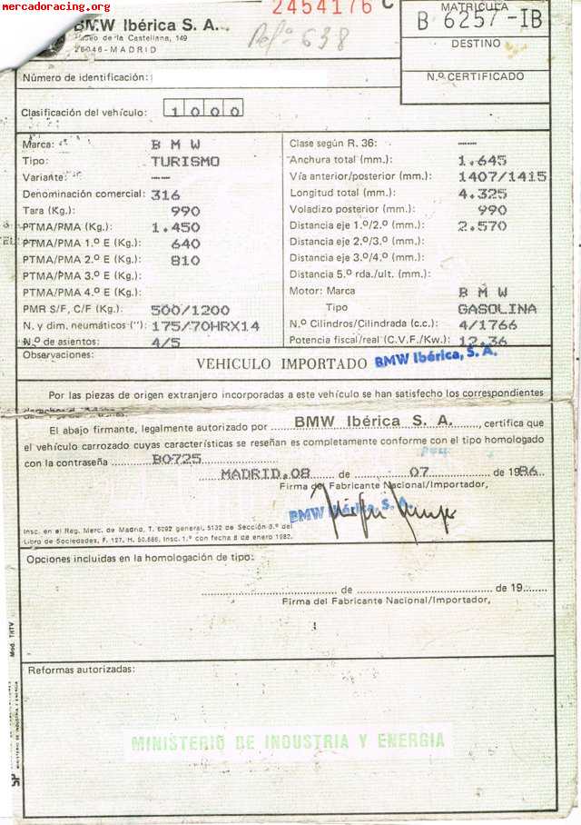 Bmm e30 316 165.000kms