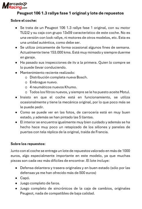 Peugeot 106 1.3 rallye y lote de repuestos