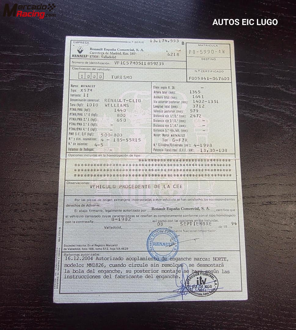 Vendo clio williams para montar 