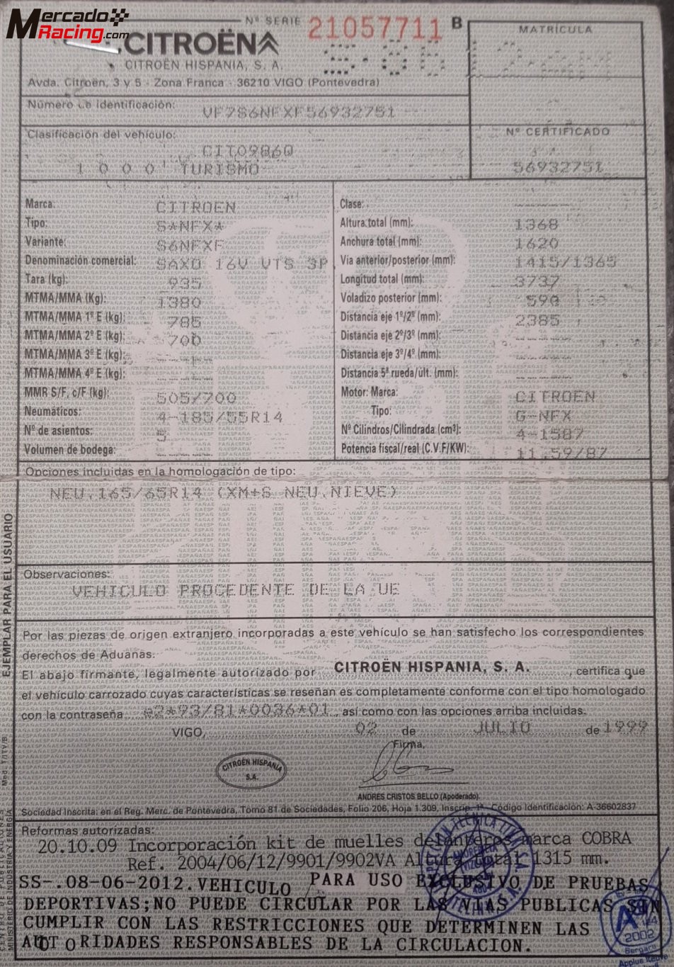 Carroceria saxo con barras omp