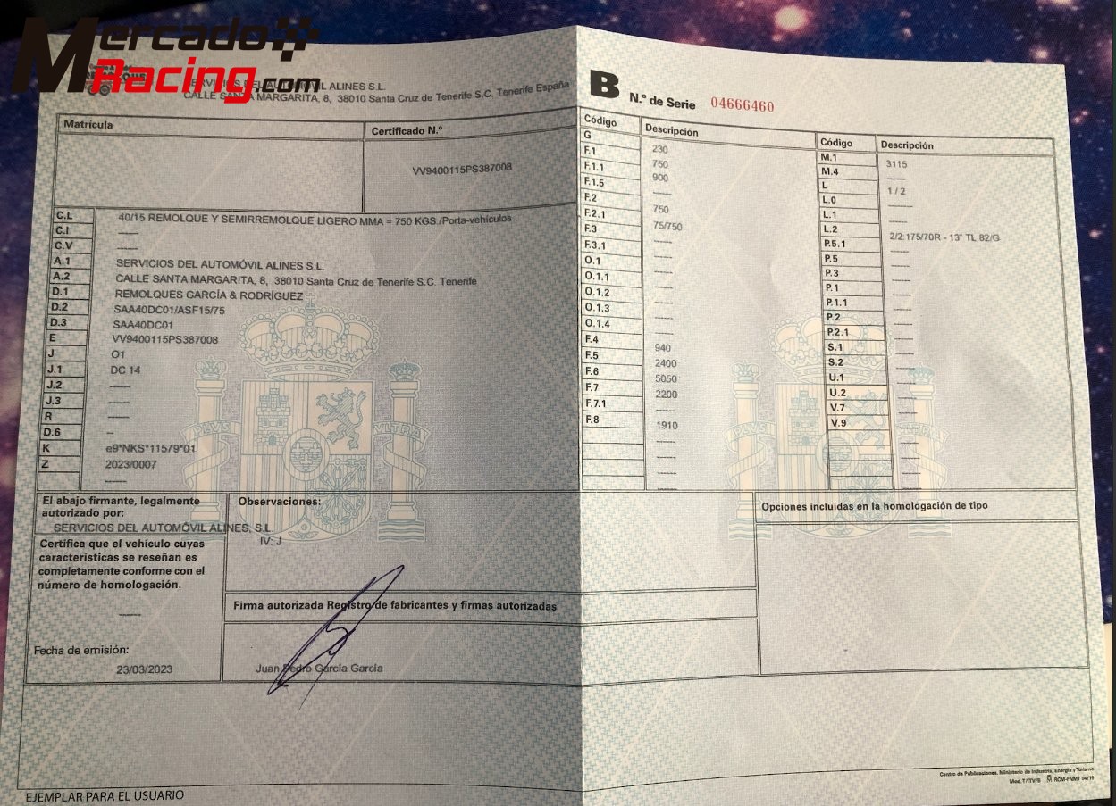 Remolque 750 kg de 2023