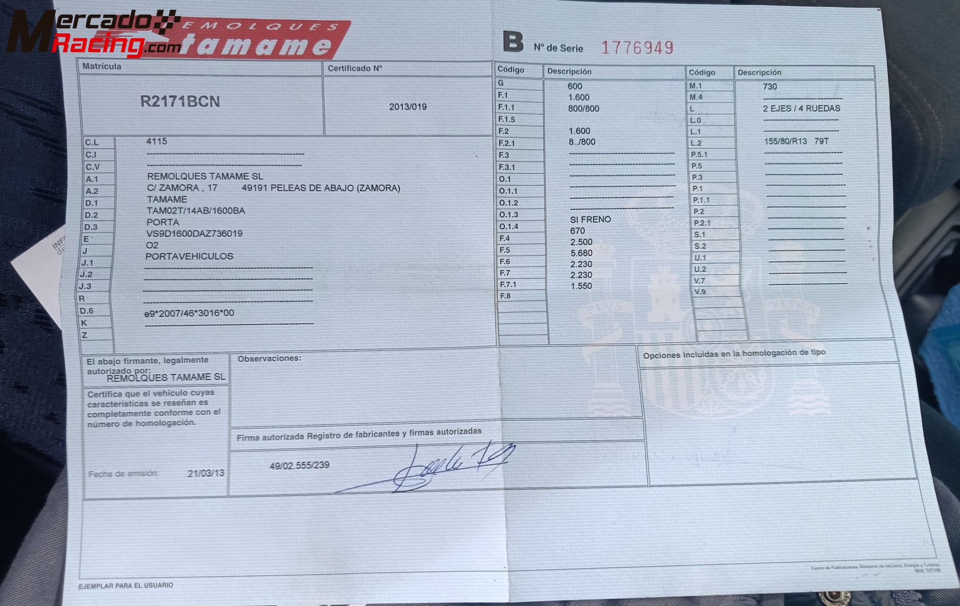 Plataforma porta coche y 205 2.0 de autocros 