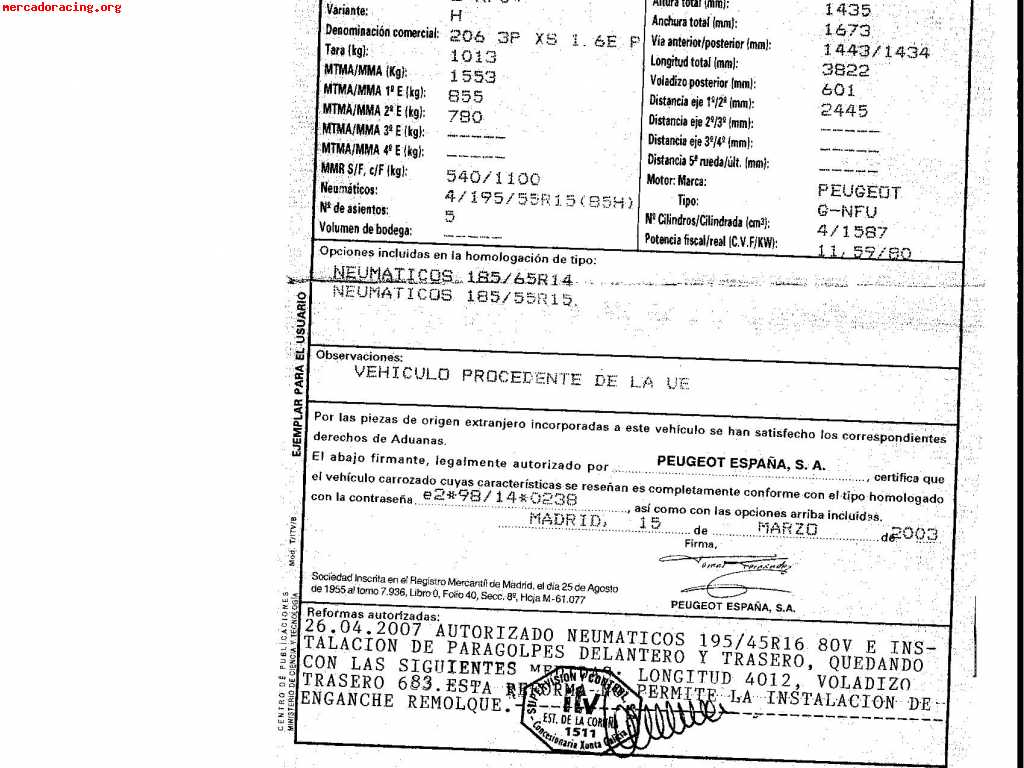 Defesas gt peugeot 206