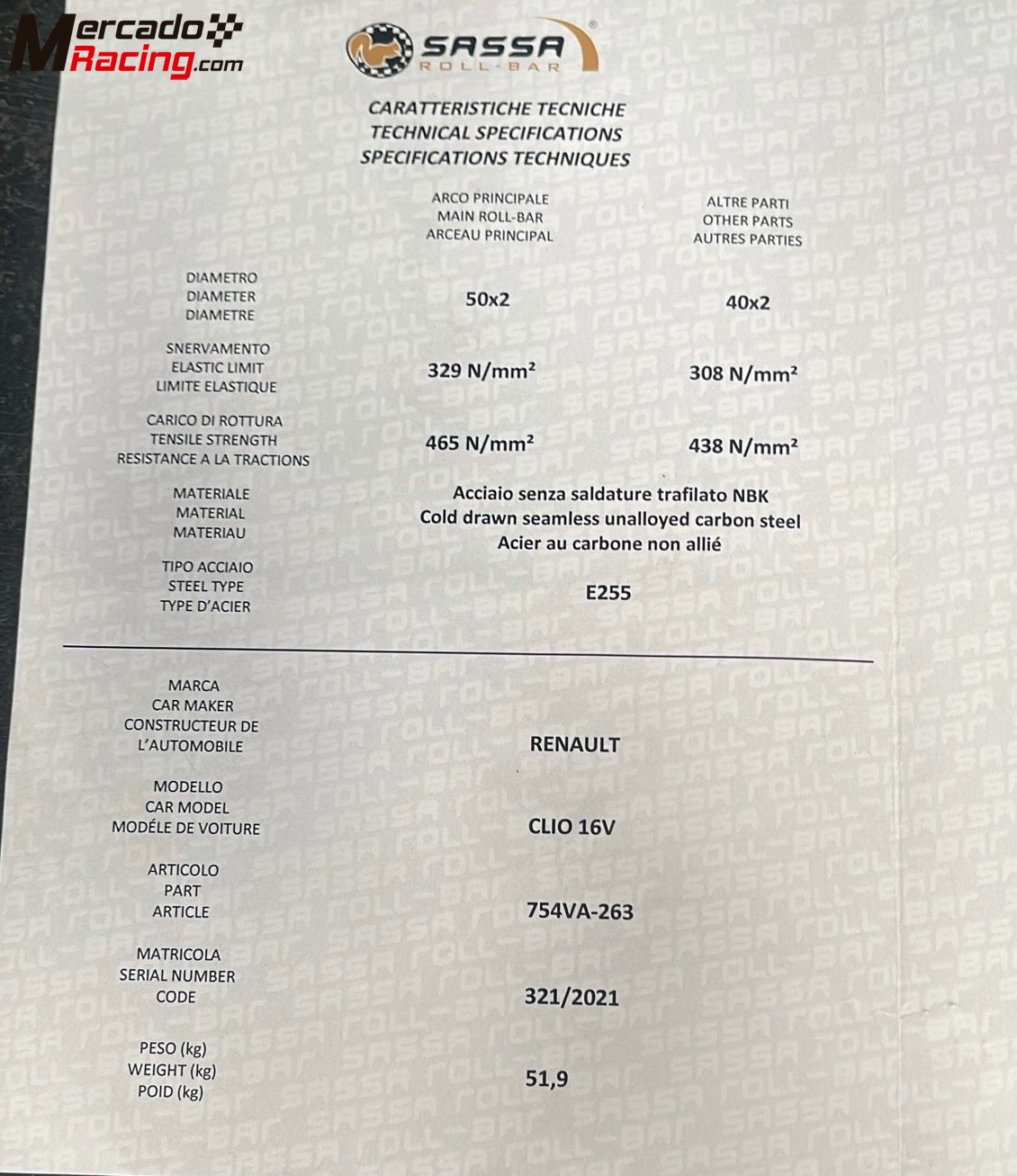 Barras multipunto clio i sassa oreca