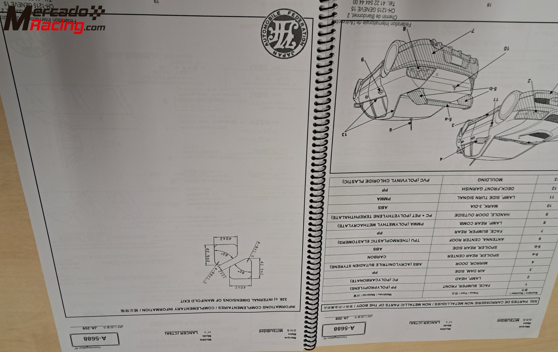 Vendo libro homologaciones mitsubishi evo ix