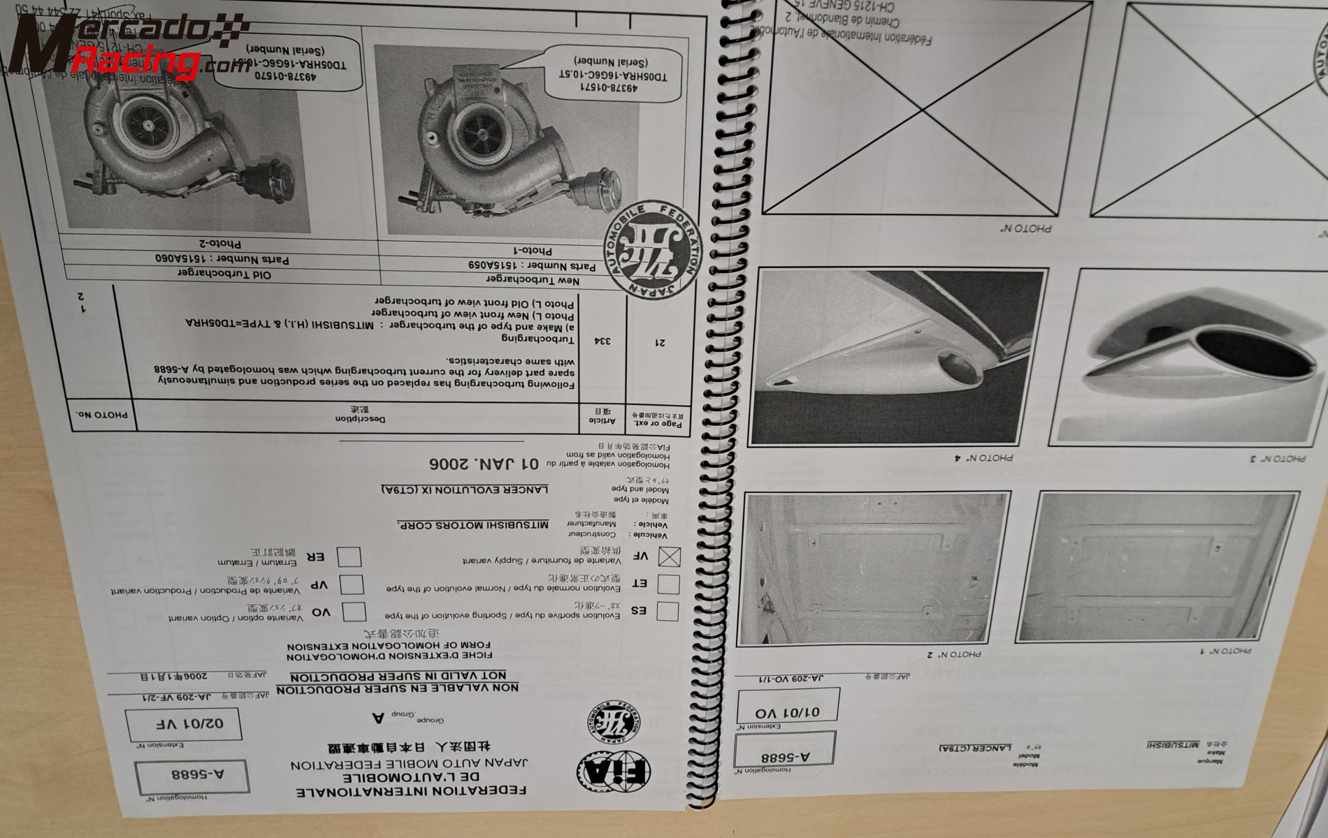 Vendo libro homologaciones mitsubishi evo ix