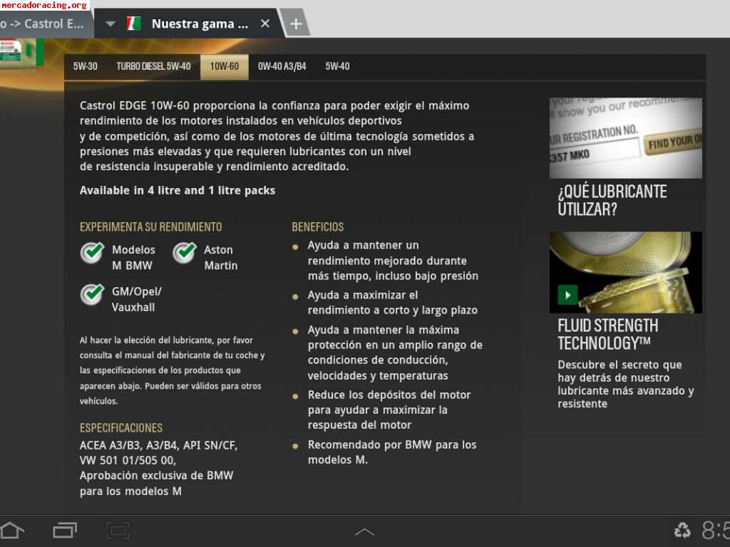 Vendo castrol edge fst10w60 4 litros 38 euros