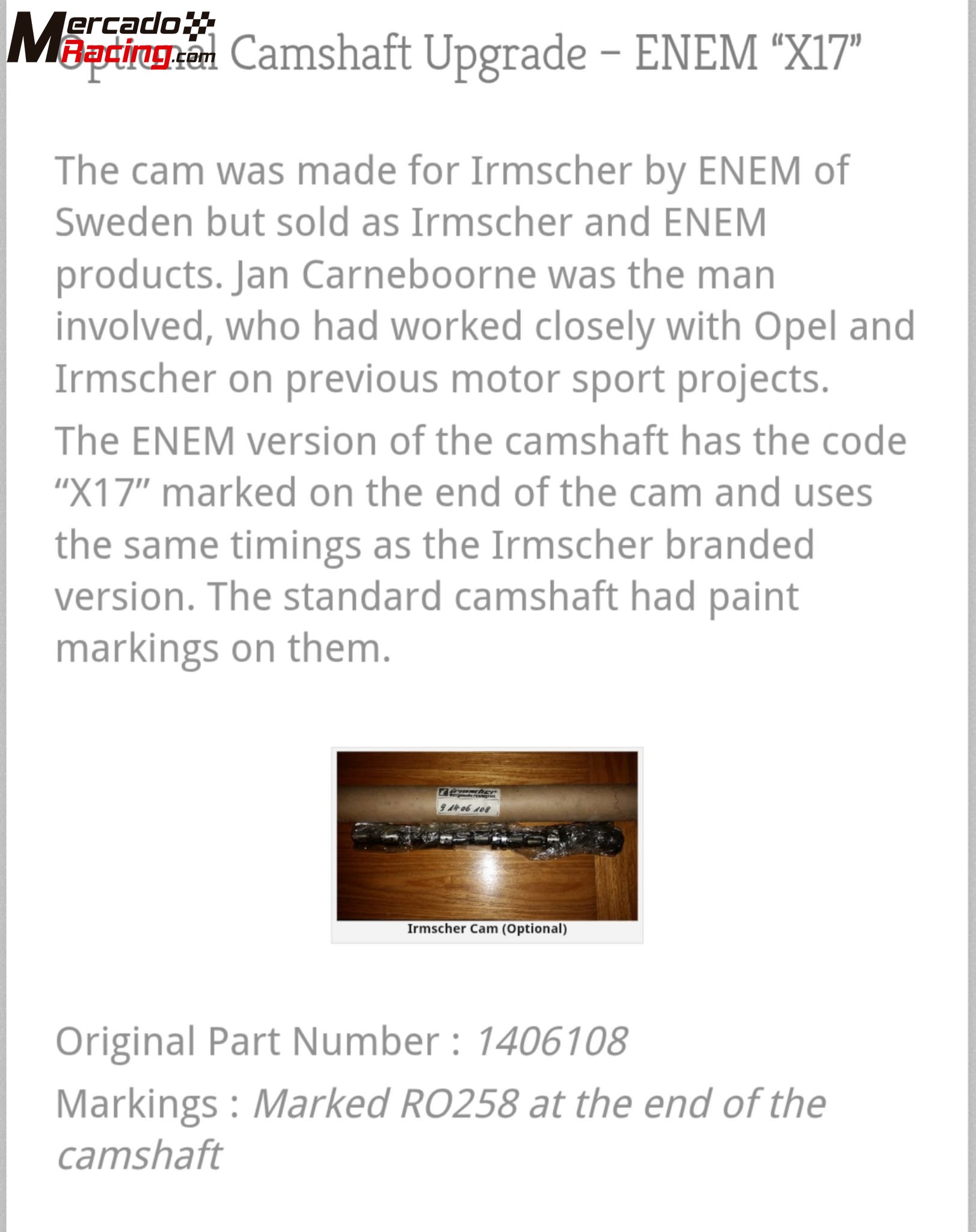 Arbol de levas irmscher opel corsa a