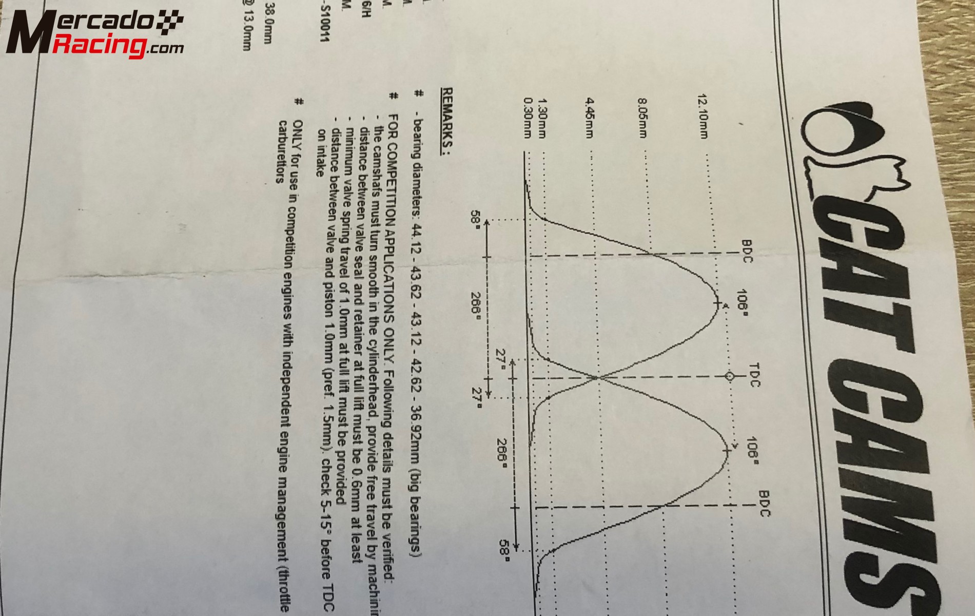 Arbol de levas nuevo cat cams 305º peugeot 106 rallye 1.6/ saxo 8v/ ax gti + copelas + muelles