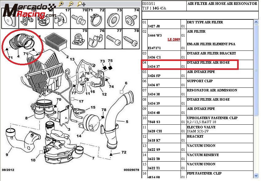 Manguito de admisión para peugeot 206 rc