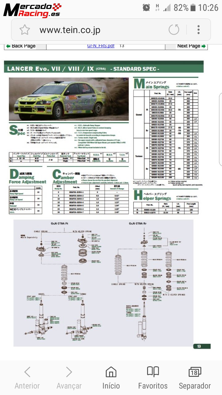 Suspension tein para mitsubishi evo 4,5,6,7,8 e 9