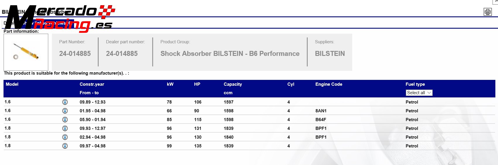 Bilstein b6 mazda mx-5 mk 1 año 09.89 - 04.98