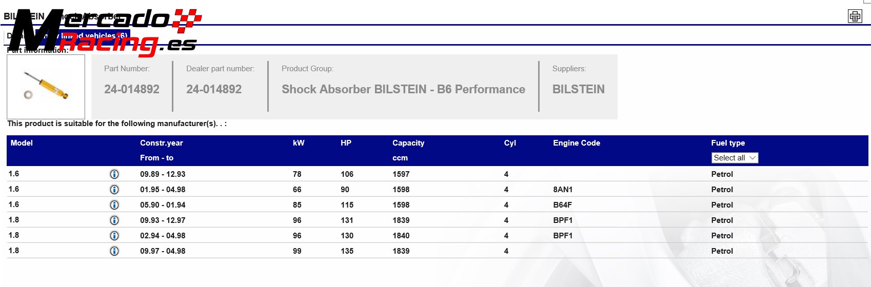 Bilstein b6 mazda mx-5 mk 1 año 09.89 - 04.98
