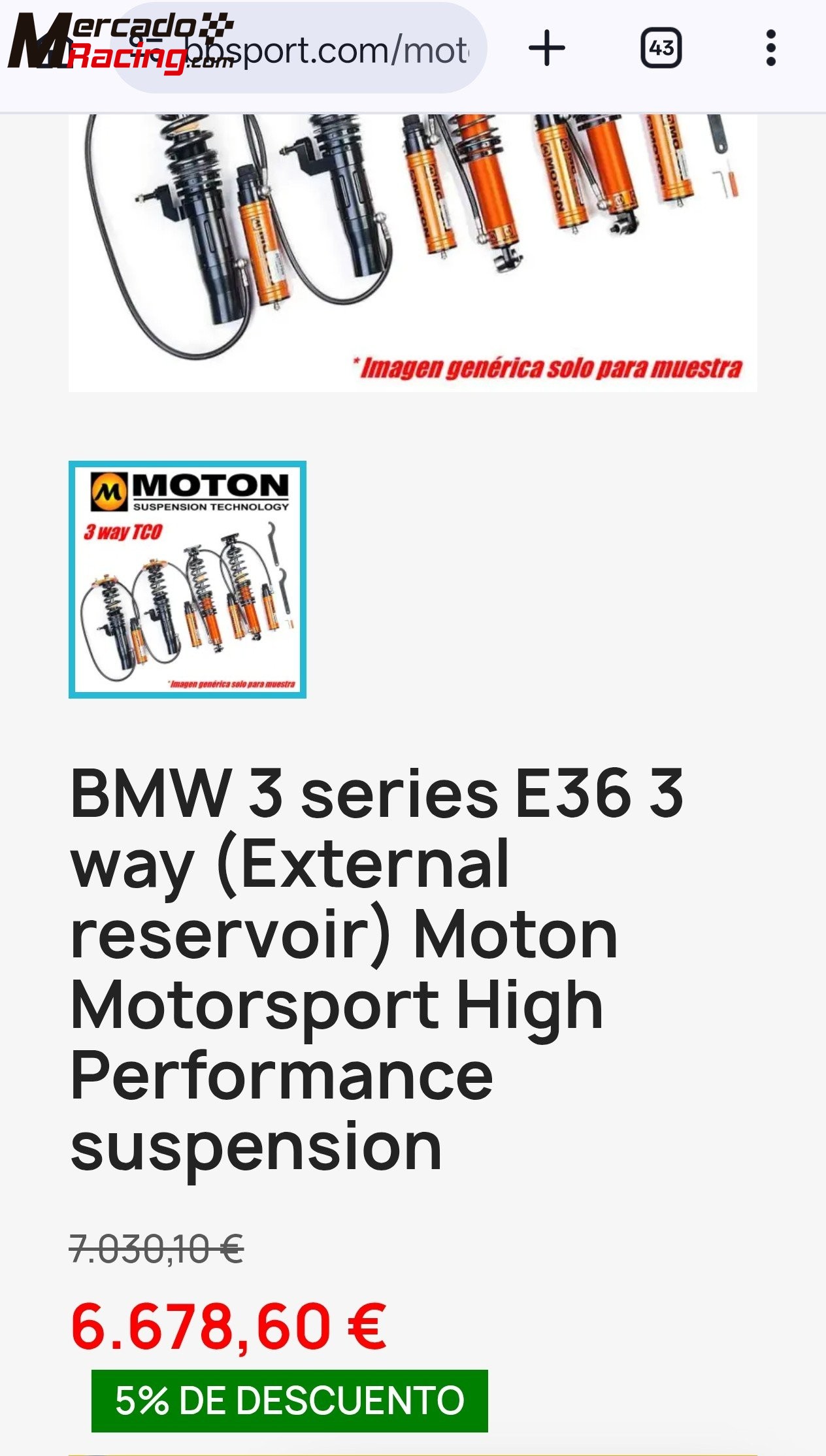 Kit de suspensiones moton 3 vías bmw e36