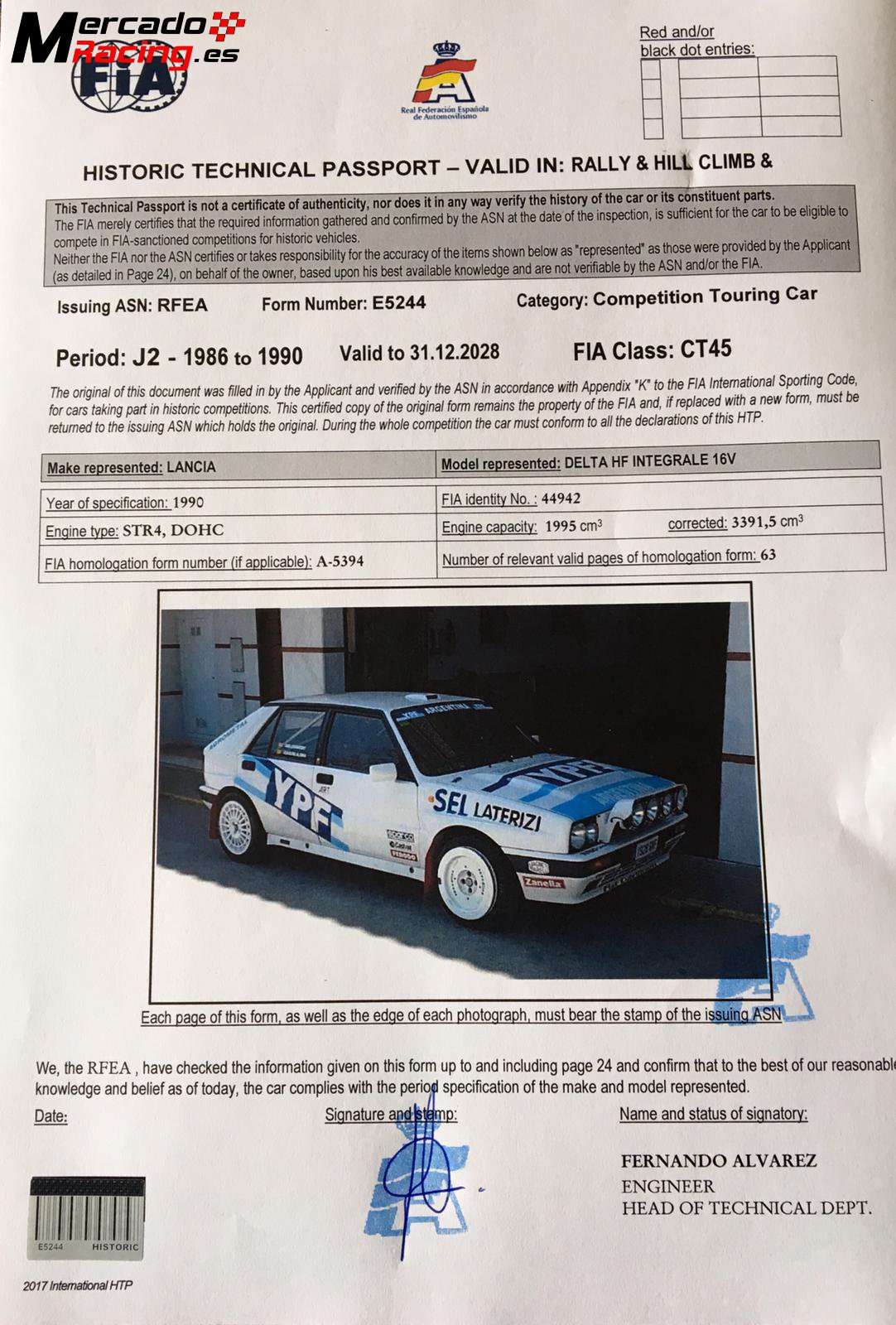 Lancia delta integrale 16v ( rally ) pasaporte fia