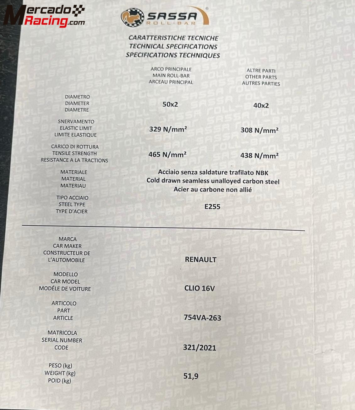 Barras clio i multipunto sassa oreca