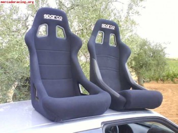 3 bakets sparco, bases y piña saxo/106, guias, abatible, pie