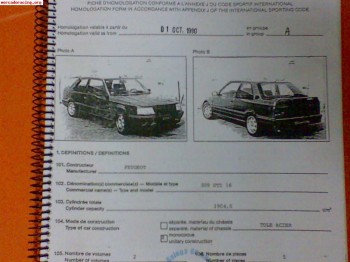 Se vende ficha de homologacion 309 gti 16v