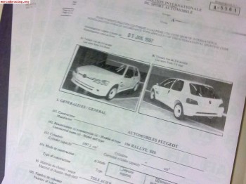 Ficha homologación original fia peugeot 106 rallye