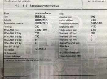 Remolque de dos ejes ruedas nuevas al dia de itv 1500kg