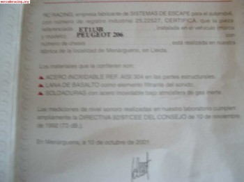 Compro escape rc racing o don silencioso para 206gti