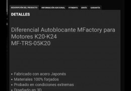 Diferencial lsd autoblocante mfactory stage1 racepack + rodamientos k20 k24