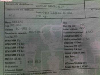 Remolque de 2,50x1,55 nuevo 1100€