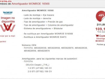Amortiguadores traseros toyota celica coupé motor t_18 1.6 s