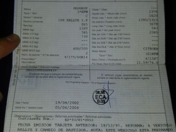 Documentación 106 rallye homologada